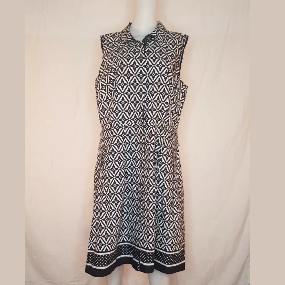 FINAL Talbots Black White Geo Polka Dot Dress Si…